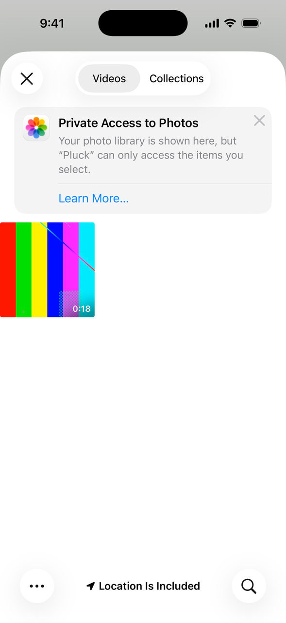 The iPhone video picker in Pluck: tap a video and its audio gets pulled out