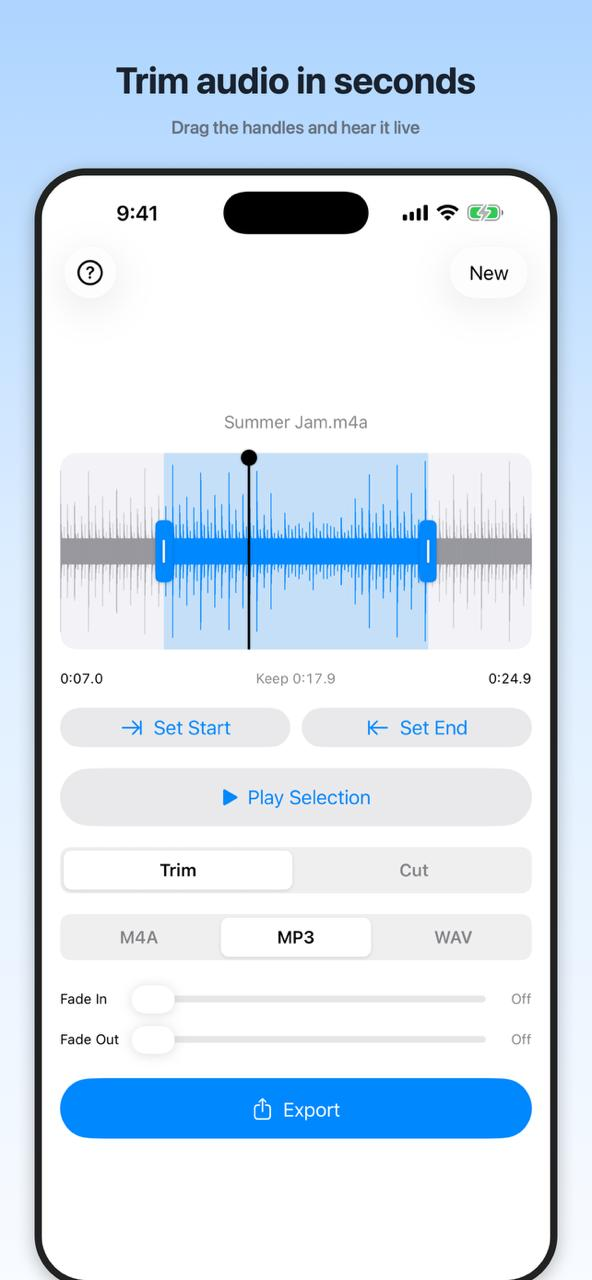 Trim mode: keep the selected part of the waveform